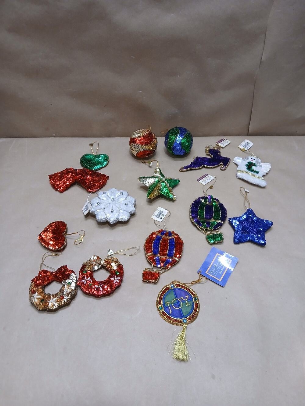 Vintage Christmas Ornaments Bundle Sequin Red Green Blue Holidays Decor #1892
